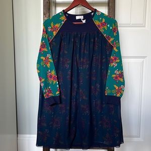 Matilda Jane Tween 435 Green Floral Dress w/ Tulle Overlay, sz 14, Excellent